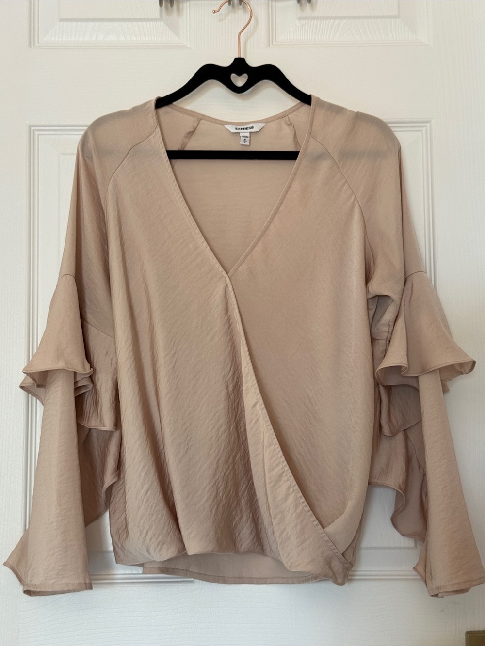 Express Women's Blush Ruffle Sleeve Surplice Blouse, Size Medium